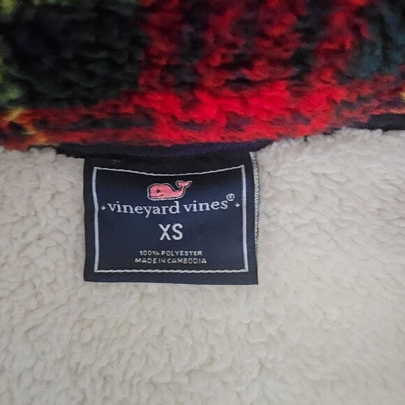 Vineyard Vines Red/Navy Blue Plaid Sherpa Fleece Half Zip Pullover Sweater XS - Picture 7 of 13